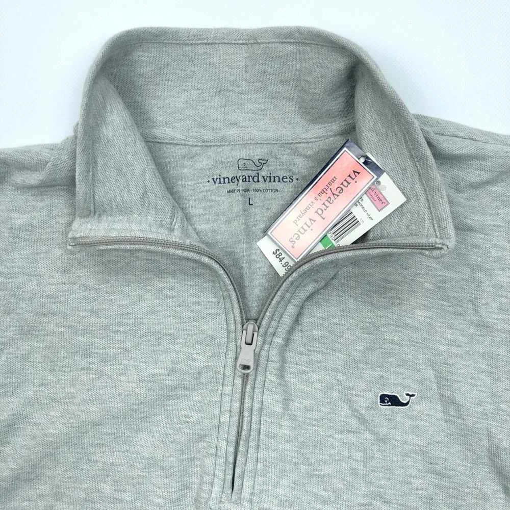 Vineyard Vines Mens Broadfield 1/2 Zip Pullover Grey Heather Cotton Large NEW